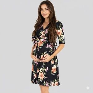 PatPat Wrap Style Floral Maternity Midi Dress Womens Size M